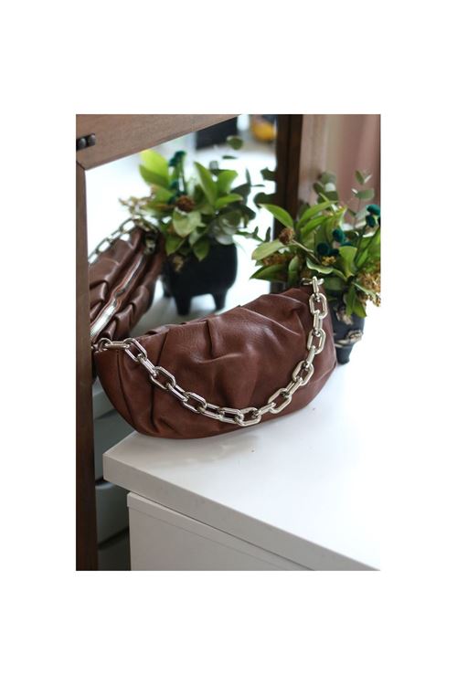 Kadın Taba Silver Zincir Detaylı Mini El Omuz Çantası