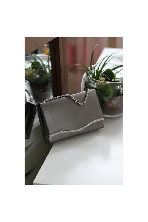 Kadın Platin Taş Detaylı Zincirli Omuz Çantası