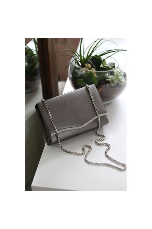 Kadın Platin Taş Detaylı Zincirli Omuz Çantası