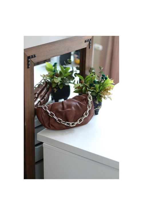 Kadın Taba Silver Zincir Detaylı Mini El Omuz Çantası