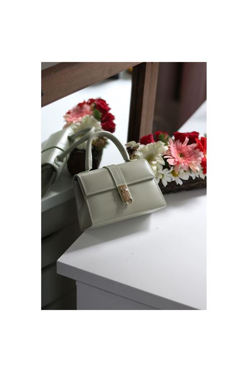 Kadın Mint Yeşili Gold Kare Kilit Detaylı Mini El &amp;amp; Omuz Çantası