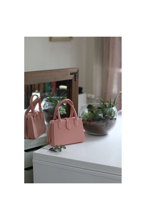 Kadın Pudra Çift Kulp Detaylı Mini Kalıp Omuz Çantası