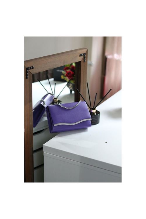 Kadın Mor Taş Şeritli Omuz Çantası