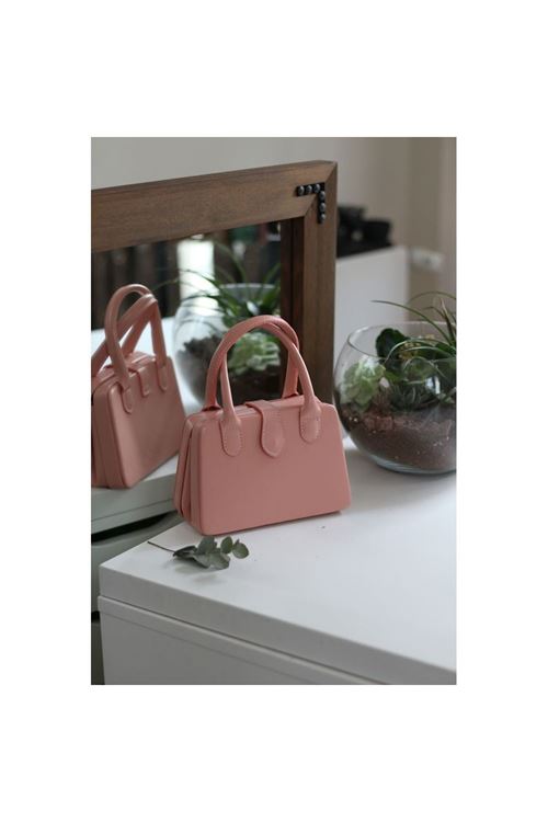 Kadın Pudra Çift Kulp Detaylı Mini Kalıp Omuz Çantası