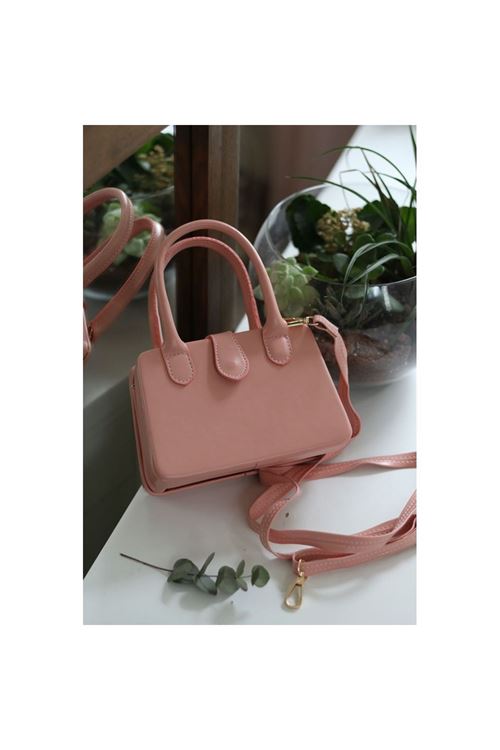 Kadın Pudra Çift Kulp Detaylı Mini Kalıp Omuz Çantası