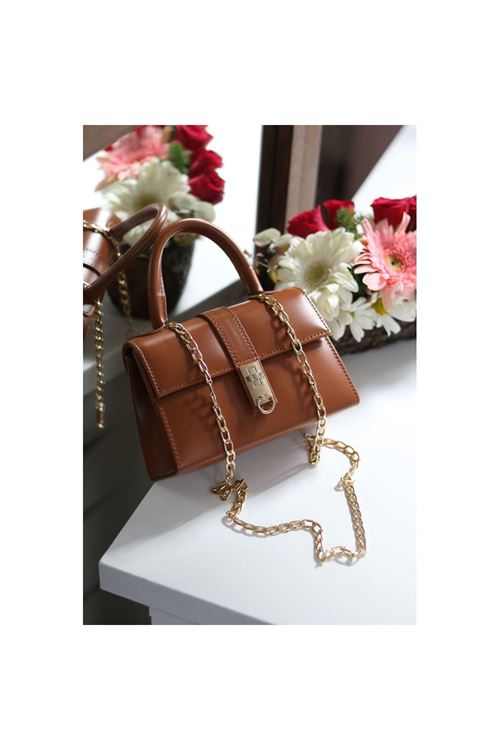 Kadın Taba Gold Kare  Kilit Detaylı Mini El &amp;amp; Omuz Çantası