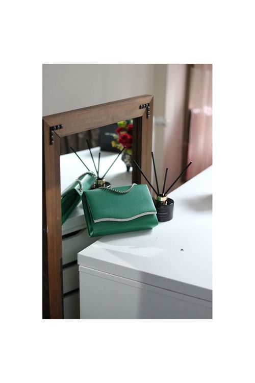 Kadın Yeşil Taş Şeritli Omuz Çantası