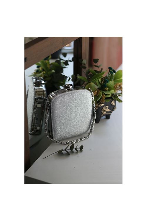 Kadın Silver Örgü Saplı Matara Abiye Çanta
