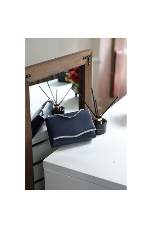 Kadın Lacivert Taş Şeritli Omuz Çantası
