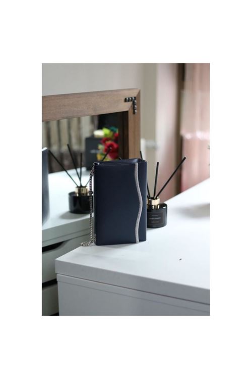 Kadın Lacivert Taş Şeritli Omuz Çantası