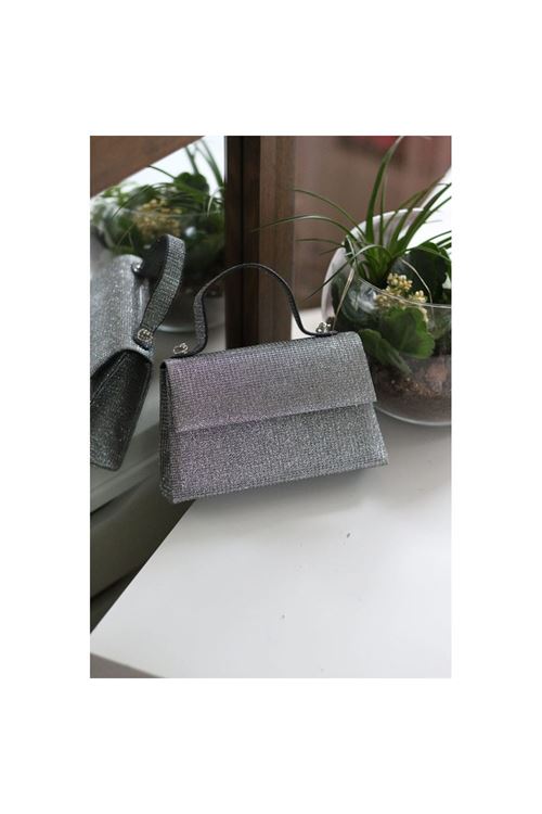 Kadın Platin Simli Tutma Detaylı Abiye Çantası