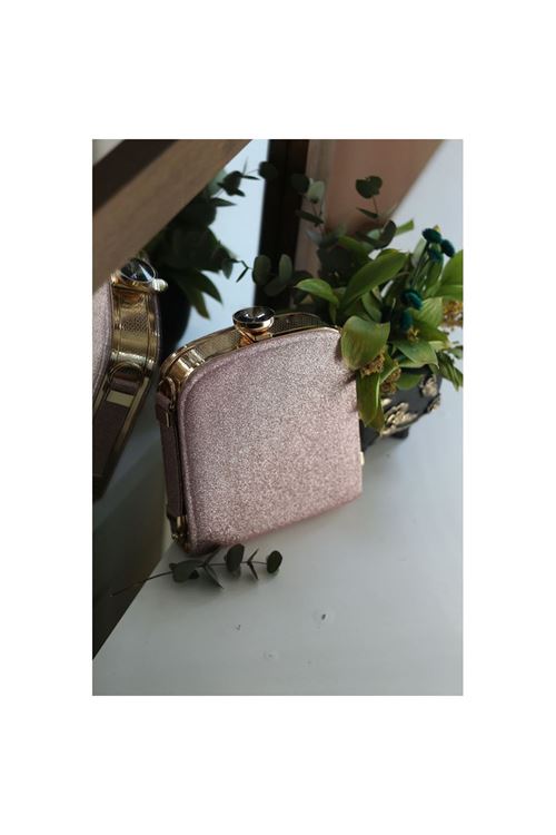 Kadın Pembe Örgü Saplı Matara Abiye Çanta