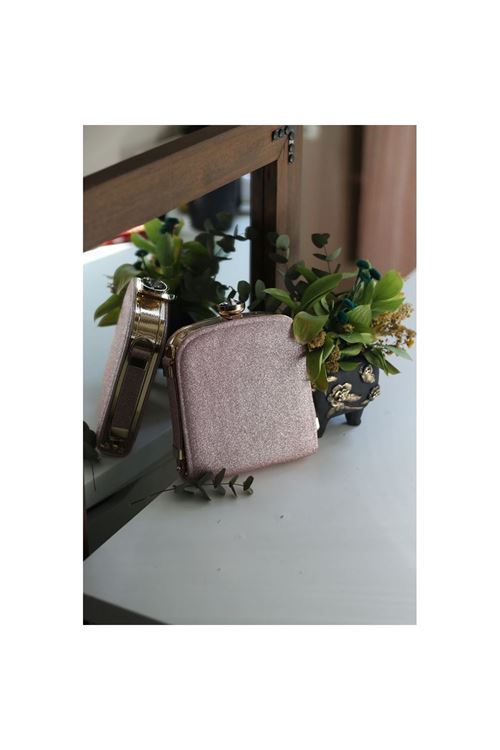 Kadın Pembe Örgü Saplı Matara Abiye Çanta