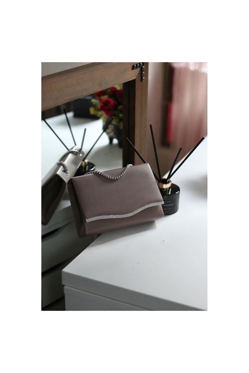 Kadın Vizon Taş Şeritli Omuz Çantası