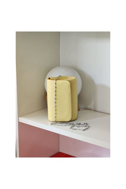 Kadın Sarı Deri Mini Portföy Abiye Çanta