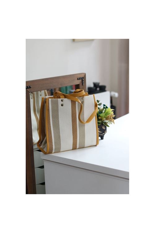 Hardal Sarısı Keten Dokuma Omuz Çantası