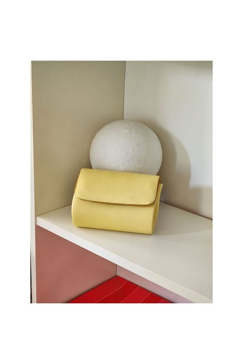 Kadın Sarı Deri Mini Portföy Abiye Çanta