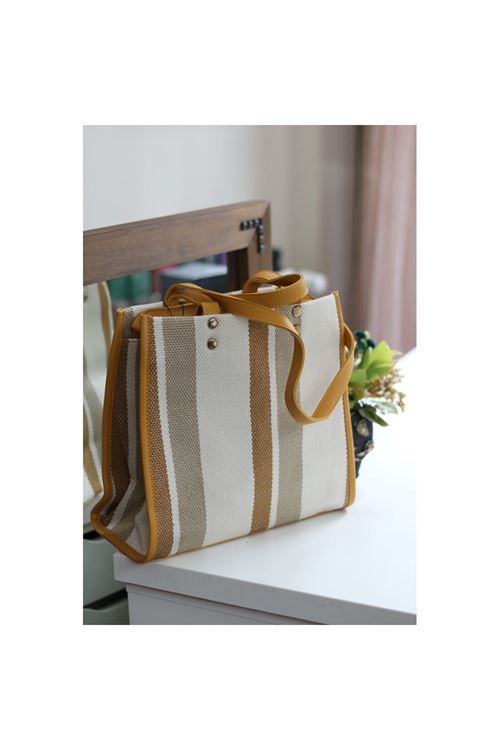 Hardal Sarısı Keten Dokuma Omuz Çantası