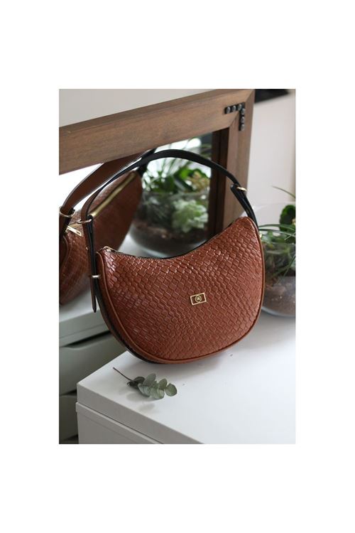 Kadın Taba Kroko Oval Askılı Omuz Çantası