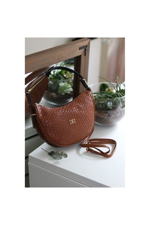 Kadın Taba Kroko Oval Askılı Omuz Çantası