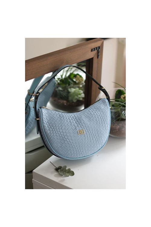 Kadın Bebe Mavi Kroko Oval Askılı Omuz Çantası