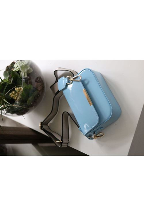 Kadın Bebe Mavi Rugan Toka Detaylı Kumaş Askılı Omuz Çantası