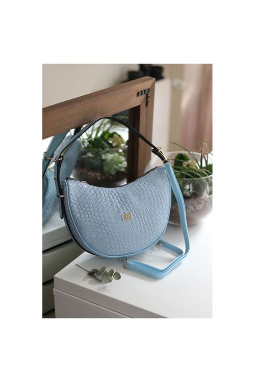 Kadın Bebe Mavi Kroko Oval Askılı Omuz Çantası