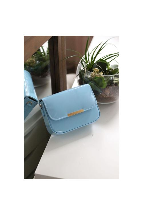 Kadın Bebe Mavi Rugan Toka Detaylı Kumaş Askılı Omuz Çantası