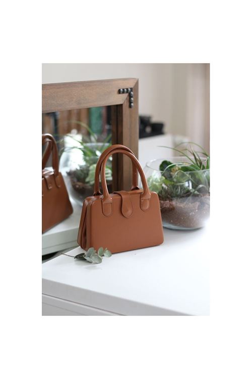 Kadın Taba Çift Kulp Detaylı Mini Kalıp Omuz Çantası