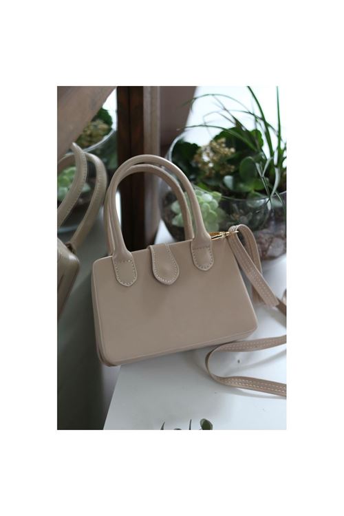 Kadın Vizon Çift Kulp Detaylı Mini Kalıp Omuz Çantası