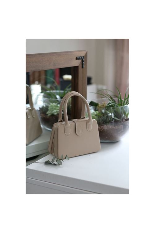 Kadın Vizon Çift Kulp Detaylı Mini Kalıp Omuz Çantası