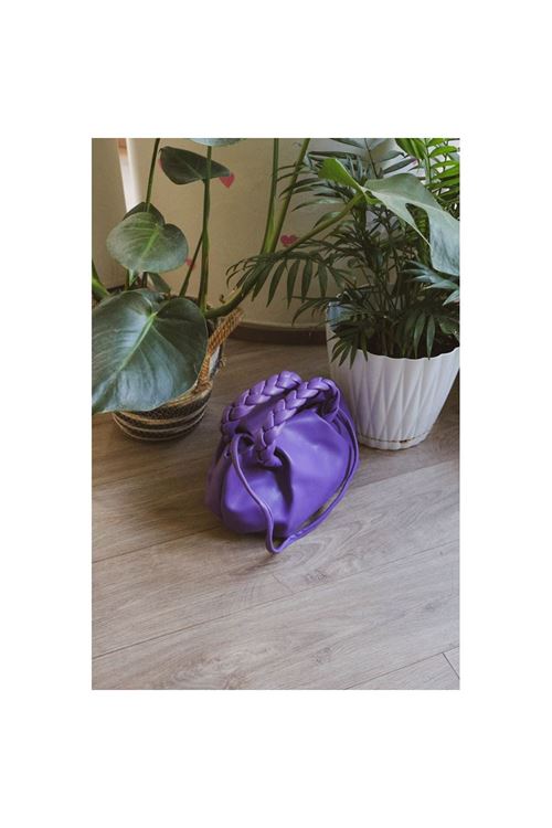 Kadın Mor Örme Saplı Yumuşak Deri Omuz Çantası