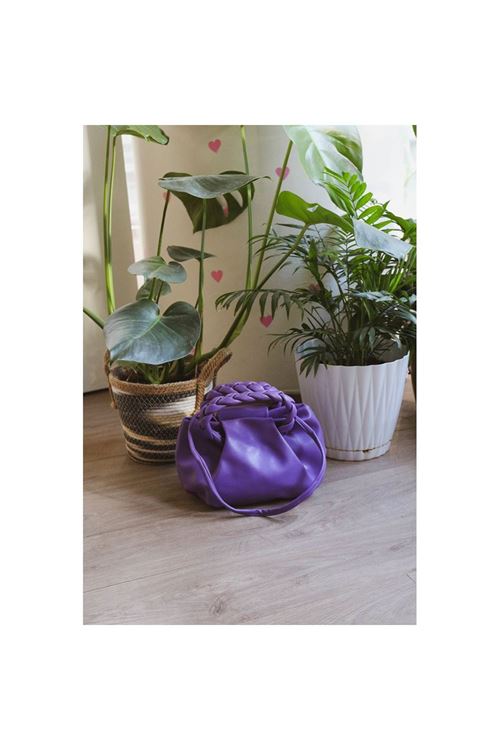 Kadın Mor Örme Saplı Yumuşak Deri Omuz Çantası