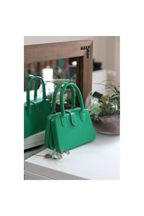 Kadın Yeşil Çift Kulp Detaylı Mini Kalıp Omuz Çantası