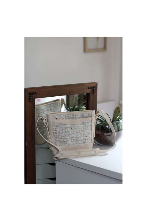 Kadın Krem Tüvit Ayarlanabilir Askılı Omuz Çantası