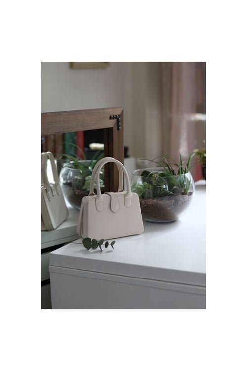 Kadın Krem  Çift Kulp Detaylı Mini Kalıp Omuz Çantası