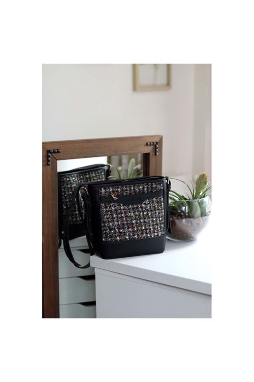 Kadın Siyah Tüvit Ayarlanabilir Askılı Omuz Çantası