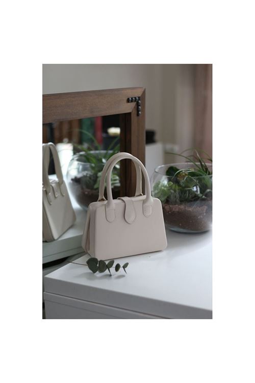 Kadın Krem  Çift Kulp Detaylı Mini Kalıp Omuz Çantası