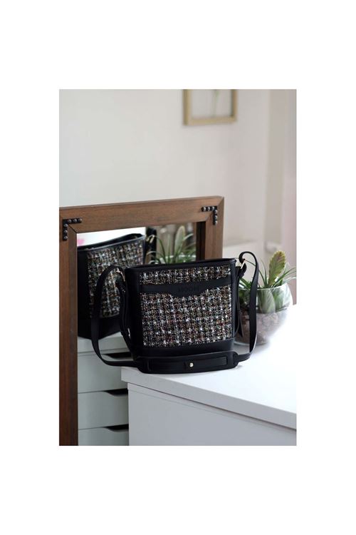 Kadın Siyah Tüvit Ayarlanabilir Askılı Omuz Çantası