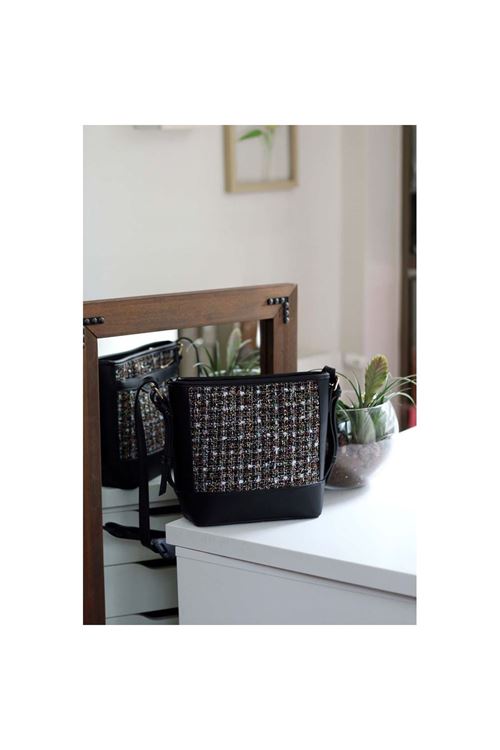 Kadın Siyah Tüvit Ayarlanabilir Askılı Omuz Çantası