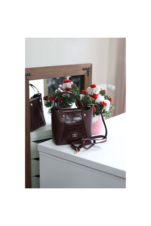 Kadın Bordo Kroko Ayarlanabilir Askılı Omuz Çantası