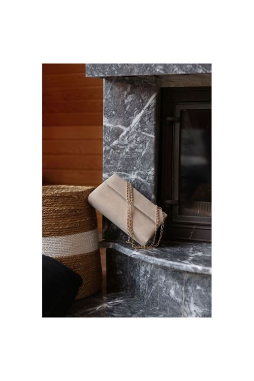 Kadın Krem Süet Zincirli Çanta