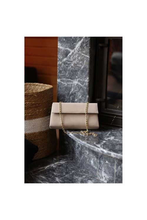 Kadın Krem Süet Zincirli Çanta