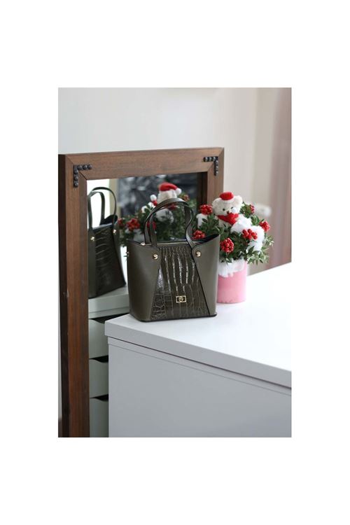 Kadın Haki Yeşil Kroko Ayarlanabilir Askılı Omuz Çantası