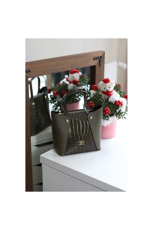 Kadın Haki Yeşil Kroko Ayarlanabilir Askılı Omuz Çantası