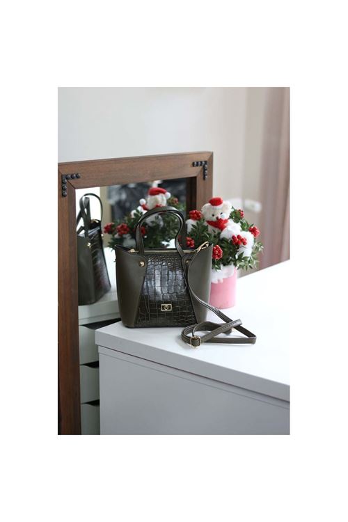 Kadın Haki Yeşil Kroko Ayarlanabilir Askılı Omuz Çantası