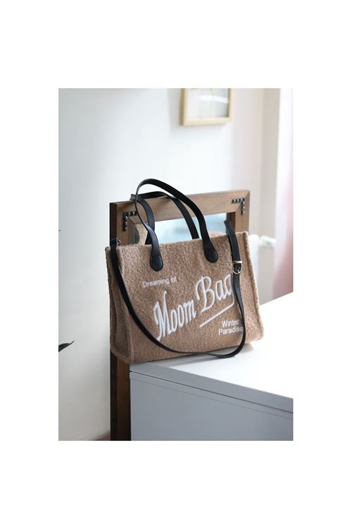 Kadın Vizon Peluş Büyük Boy Omuz Çantası