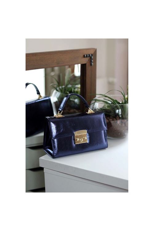 Kadın Mavi Kilit Detaylı Askılı Omuz Çantası