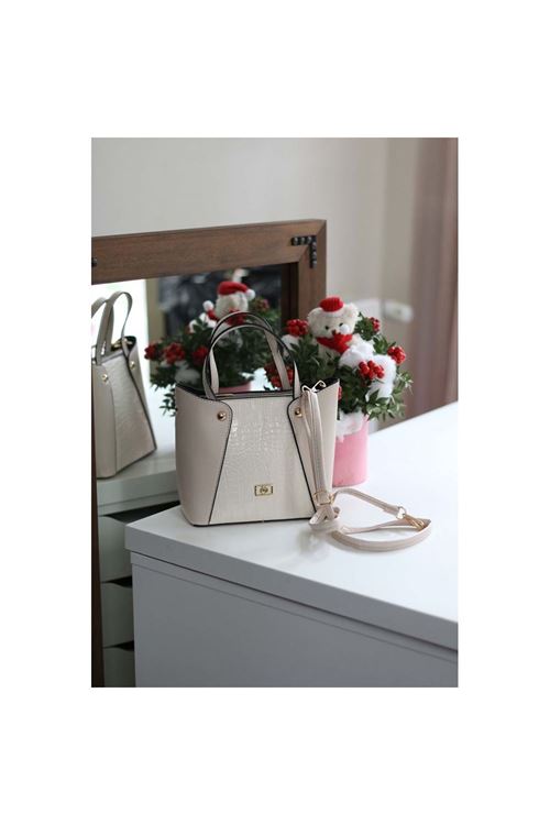 Kadın Krem Kroko Ayarlanabilir Askılı Omuz Çantası