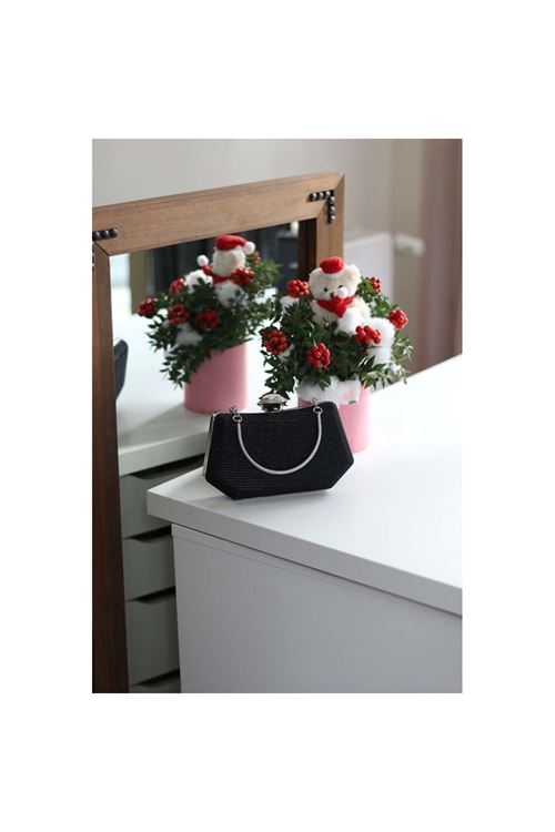 Kadın Siyah Tutma Detaylı Abiye Çanta